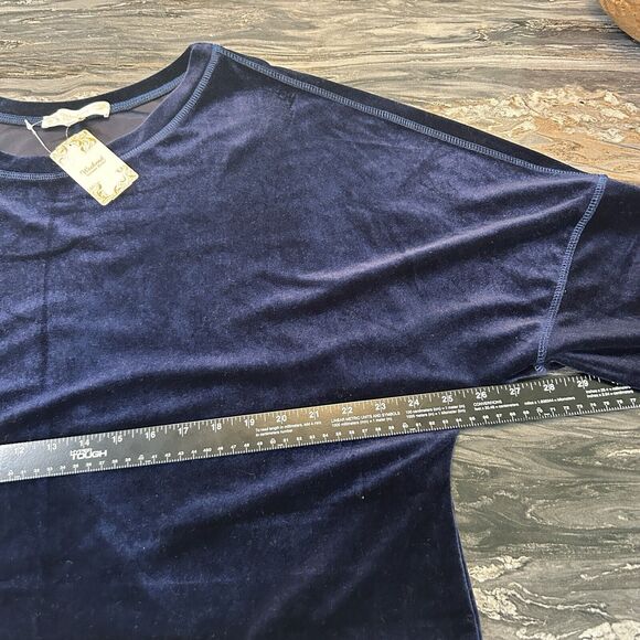 Weekend Suzanne Betro Top Large Velvet Navy Blue Tie Accent Grunge - Picture 6 of 9